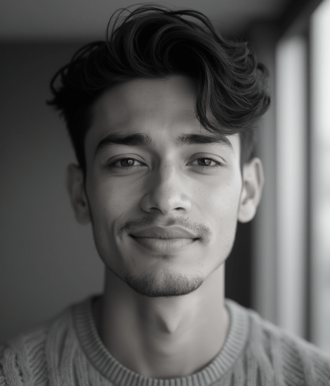 Create a hyperrealistic portrait of Ahmad Zaki, a 29-year-old engineer from Malaysia. Boyish face, no corporate look